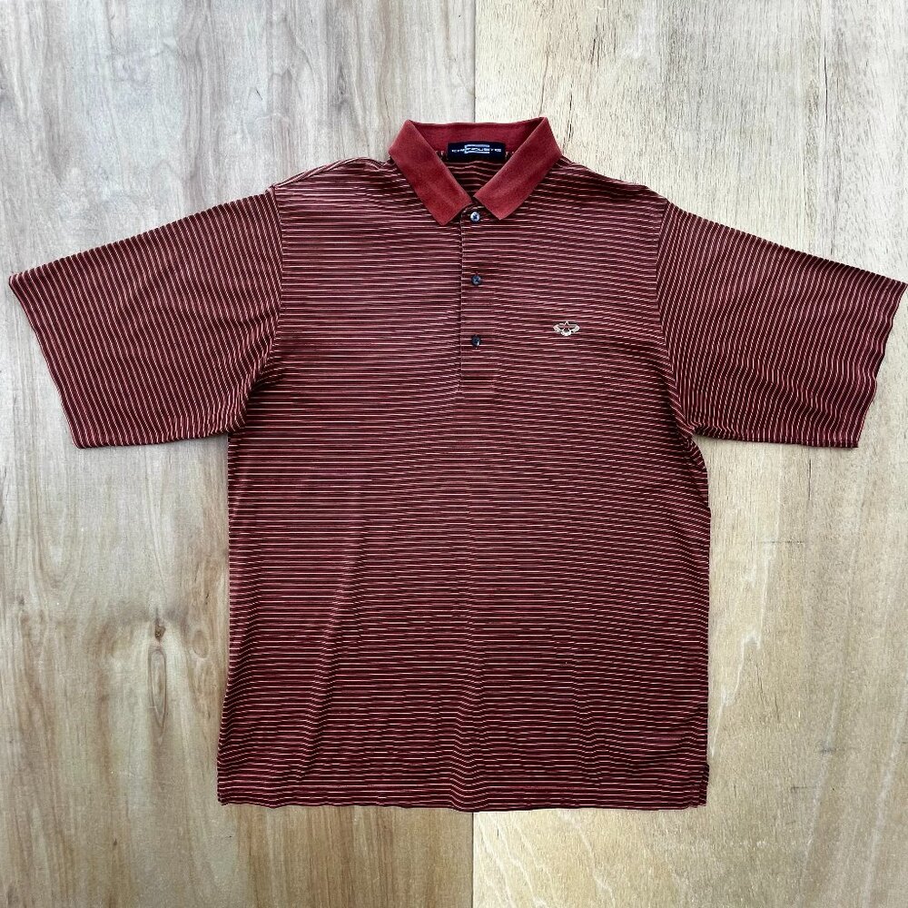 CARNOUSTIE STRIPED GOLF POLO SHIRT Men’s sz M Burnt Sienna Brown Short Sleeve